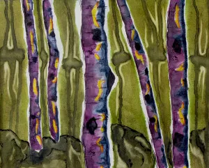A painting of Aspen III birch trees.