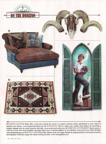 A magazine with a picture of a couch and a ram's head.