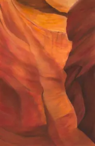 A painting of a Slot Canyon VII with red and orange colors.