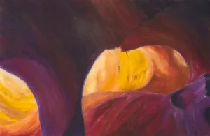 A painting of Slot Canyon IX with a yellow and purple light.