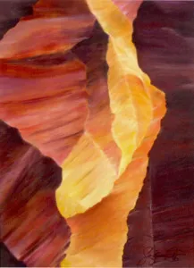 A painting of Slot Canyon I with yellow and orange colors.