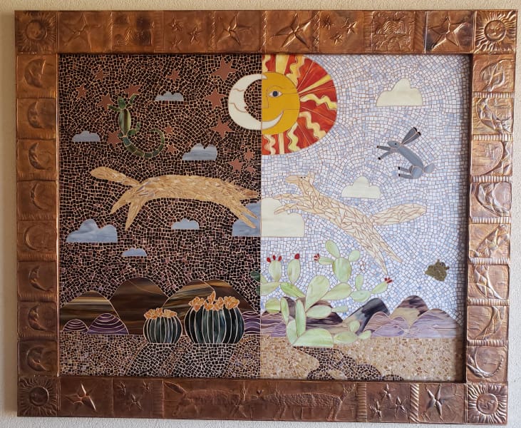 A mosaic art in a frame.